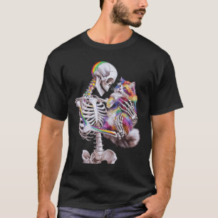 Farbenfrohe Paint Splash Cat und Skeleton Art Graf T-Shirt