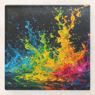 Farbenfrohe Paint Splash Glasuntersetzer