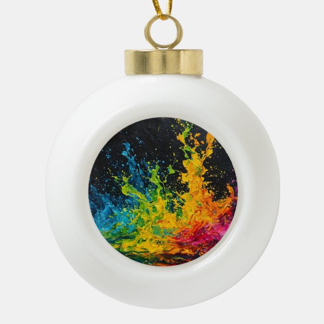 Farbenfrohe Paint Splash Keramik Kugel-Ornament (Vorderseite)