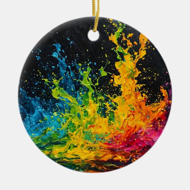 Farbenfrohe Paint Splash Keramik Ornament (Vorne)
