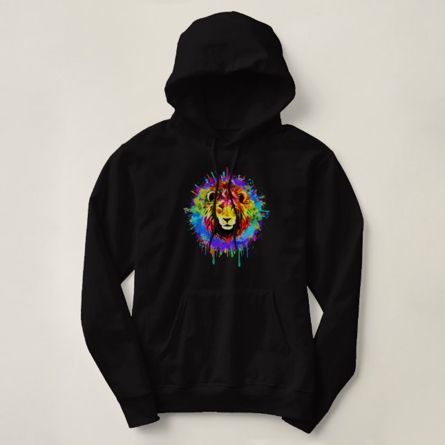 Farbenfrohe Paint Splash Lion Hoodie (Design vorne)