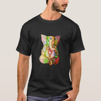 Farbenfrohe Paint Splash Meditation Elefant Yoga T-Shirt