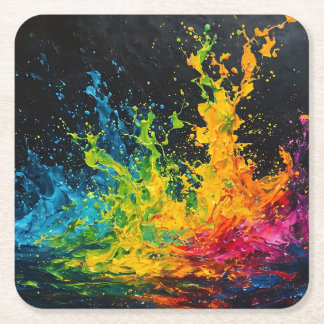 Farbenfrohe Paint Splash Rechteckiger Pappuntersetzer