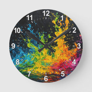 Farbenfrohe Paint Splash Runde Wanduhr