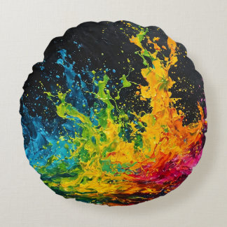 Farbenfrohe Paint Splash Rundes Kissen