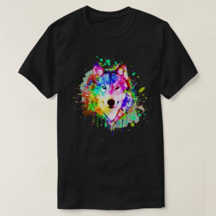 Farbenfrohe Paint Splash Wolf Kunst T-Shirt