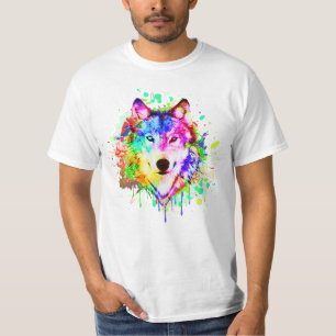 Farbenfrohe Paint Splash Wolf Kunst T-Shirt