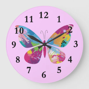 Farbenfrohe Paint-Splashed-Schmetterling-Design-Uh Große Wanduhr