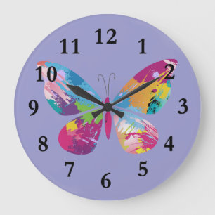 Farbenfrohe Paint-Splashed-Schmetterling-Design-Uh Große Wanduhr