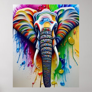Farbenfrohe Paint Spritzer Afrikanischer Elefant Poster