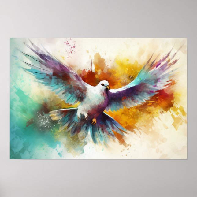 Farbenfrohe Paint Spritzer Flying Dove Poster (Vorne)