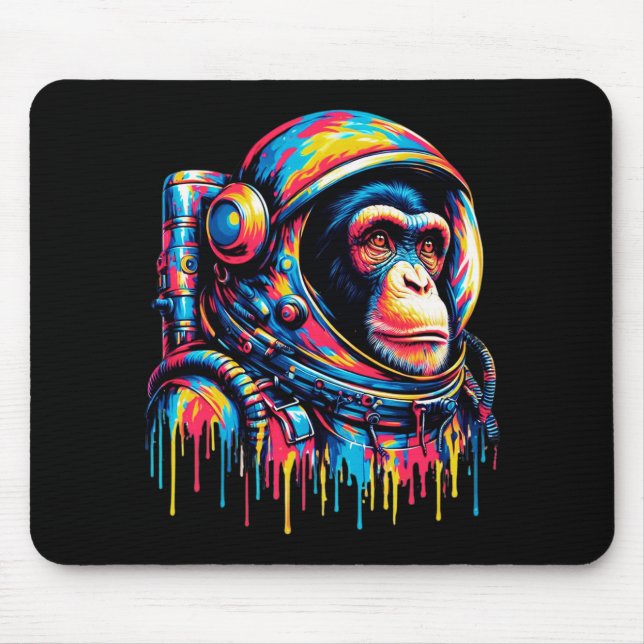 Farbenfrohe Paint Tropfen Astronaut Chimpanze Mousepad (Vorne)