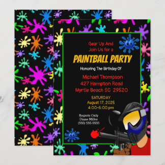 Farbenfrohe Paintball Geburtstagsparty Einladung
