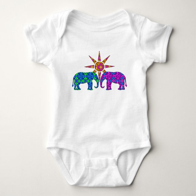 Farbenfrohe Paisley Elephant Niedlich Baby Strampler (Vorderseite)
