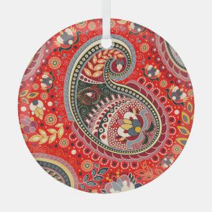 Farbenfrohe Paisley Indian Seamless Patches Ornament Aus Glas