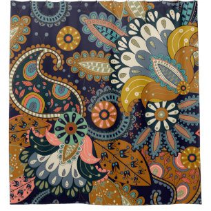 Farbenfrohe Paisley: Indische Tapete mit Blumenmus Duschvorhang