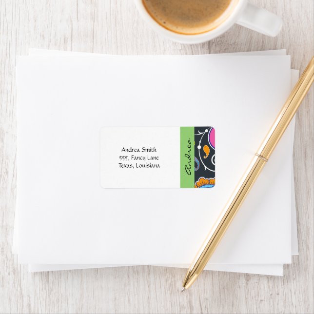 Farbenfrohe Paisley, Paisley Pattern, Ihr Name Adressaufkleber (Insitu)