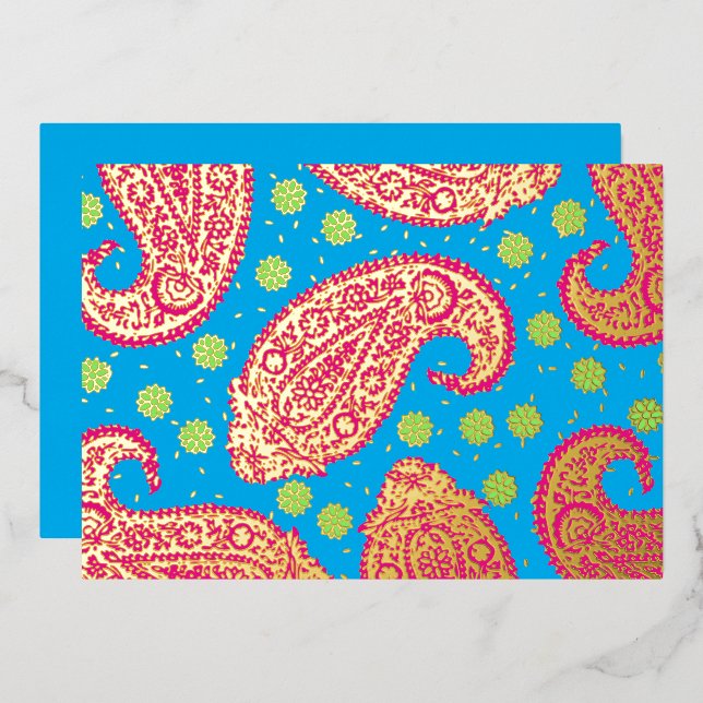 Farbenfrohe Paisley Pattern Folieneinladung (Vorderseite/Rückseite)
