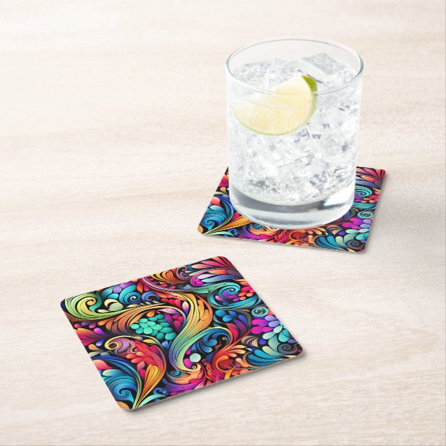 Farbenfrohe Paisley Pattern Rechteckiger Pappuntersetzer (Vor Ort)