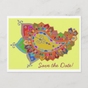 Farbenfrohe Paisley Save the Date Postcard Ankündigungspostkarte