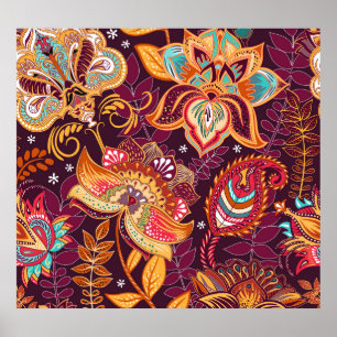 Farbenfrohe Paisley Style Blumenmuster Poster