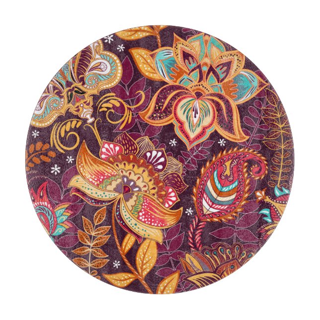 Farbenfrohe Paisley Style Blumenmuster Schneidebrett (Vorderseite)