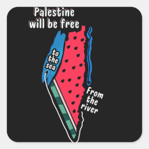 farbenfrohe Palästina-Wassermelonen-Karte Grafikde Quadratischer Aufkleber