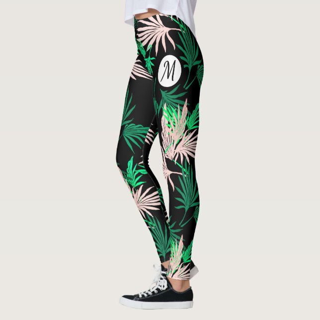 Farbenfrohe Palm Tree Blätter Monogram Tropical Vi Leggings (Links)