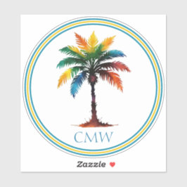 Farbenfrohe Palmenbaum Monogramm Aufkleber