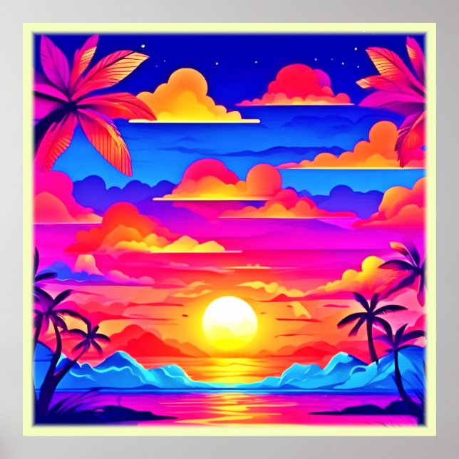 Farbenfrohe Palmenbaum Sonnenuntergang Poster (Vorne)