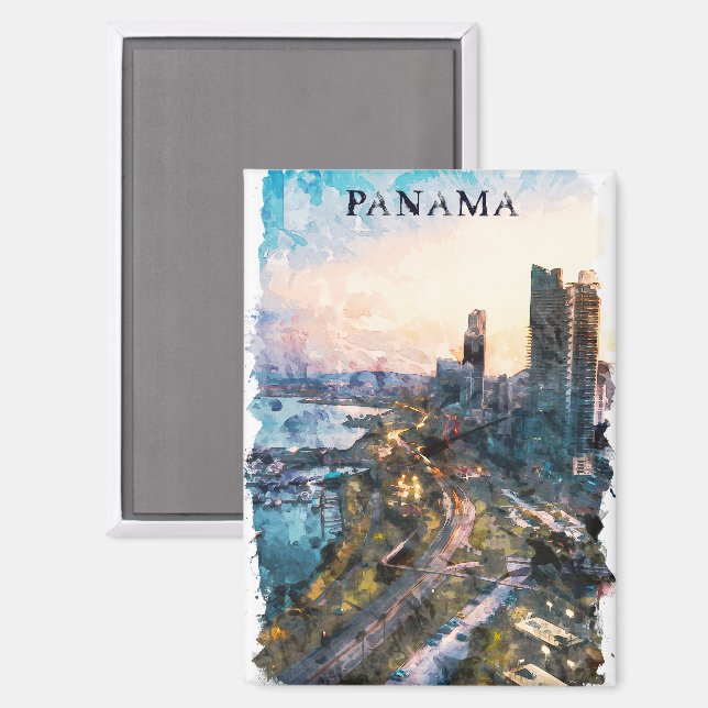 Farbenfrohe Panama City Skyline Magnet (Vorderseite/Rückseite)