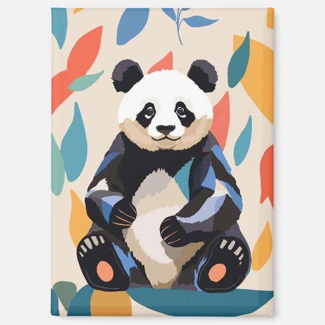 Farbenfrohe Panda Bär Abstrakte Blätter Magnet (Vorderseite)