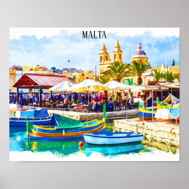 Farbenfrohe Panoramaaussicht auf Malta Poster (Vorne)