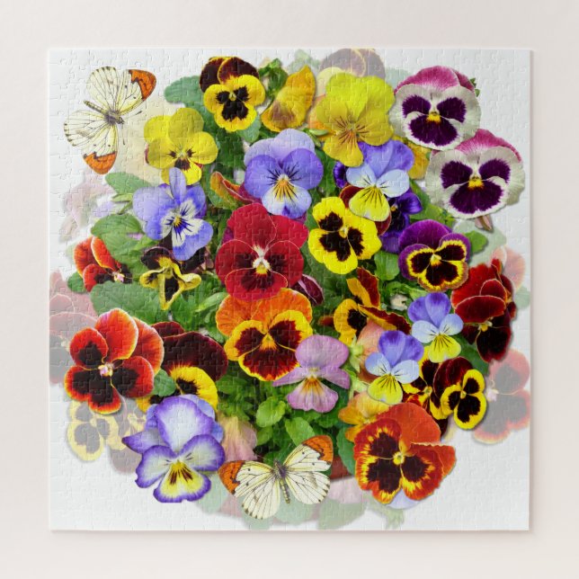 Farbenfrohe Pansy-Arrangement mit Schmetterlingen  Puzzle (Vertikal)
