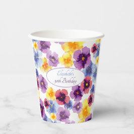 Farbenfrohe Pansy Art HandIllustrierte Hütte Pappbecher