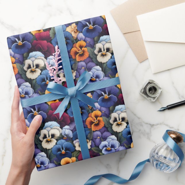 Farbenfrohe Pansy-Muster Geschenkpapier (Schenken)