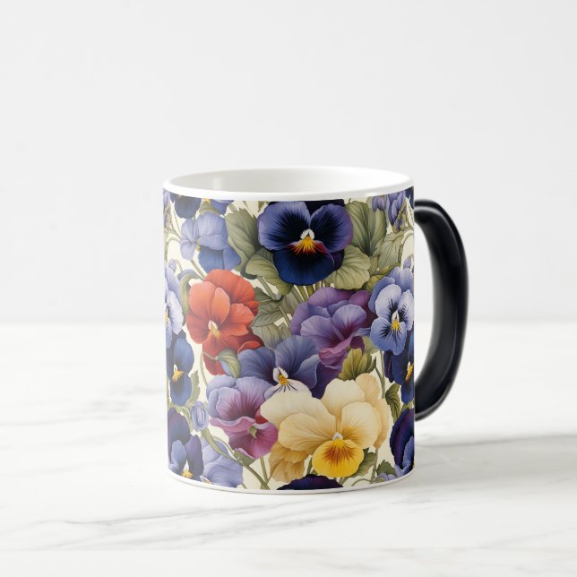 Farbenfrohe Pansy Seamless Floral Elegante Verwandlungstasse (VorderseiteRechts)
