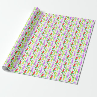 Farbenfrohe Papageien, handgezeichnet Muster. Geschenkpapier