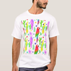 Farbenfrohe Papageien, handgezeichnet Muster. T-Shirt