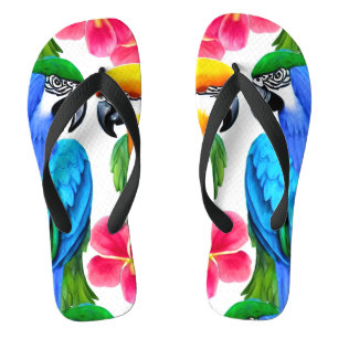 Farbenfrohe Papageien mit tropischen Blume Flip Flops