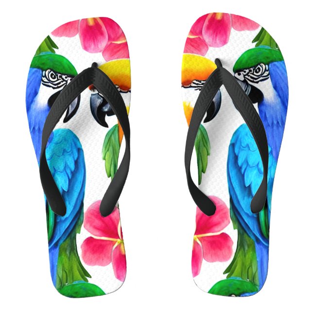Farbenfrohe Papageien mit tropischen Blume Flip Flops (Fußbett)