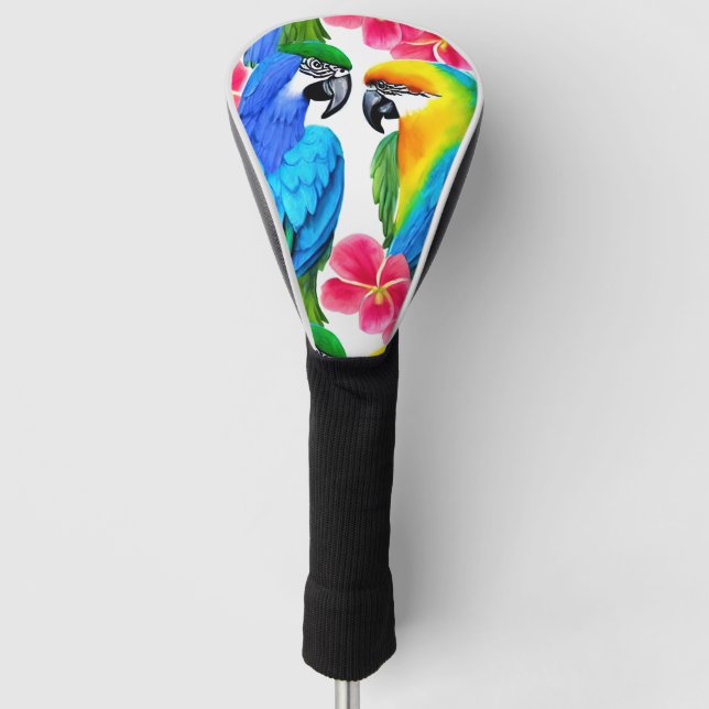 Farbenfrohe Papageien mit tropischen Blume Golf Headcover (Vorderseite)