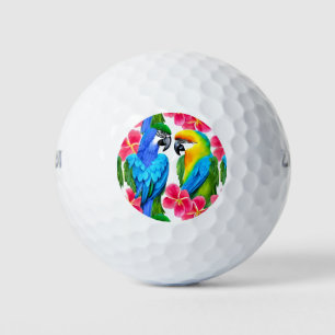 Farbenfrohe Papageien mit tropischen Blume Golfball