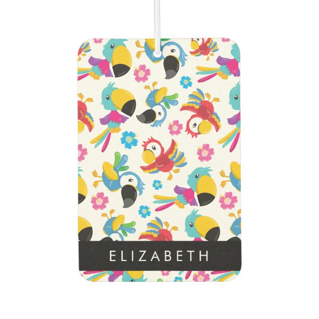 Farbenfrohe Papageien, tropische Papageien, Ihr Na Autolufterfrischer (Vorderseite)