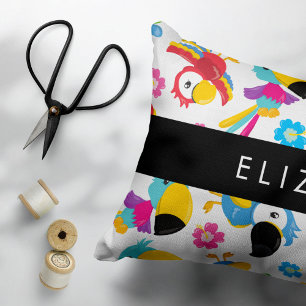 Farbenfrohe Papageien, tropische Papageien, Ihr Na Dekokissen