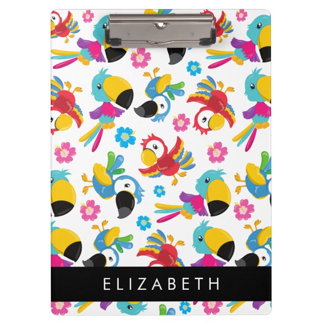 Farbenfrohe Papageien, tropische Papageien, Ihr Na Klemmbrett (Vorderseite)