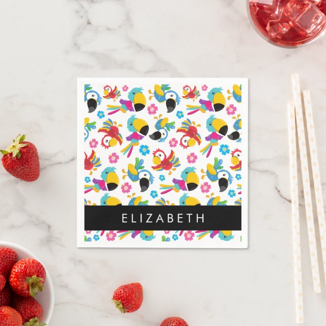 Farbenfrohe Papageien, tropische Papageien, Ihr Na Serviette (Beispiel)