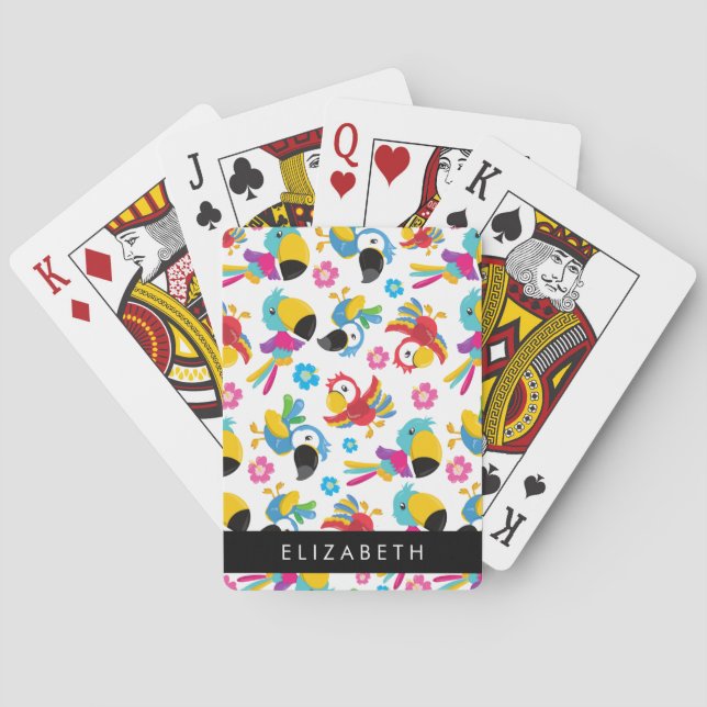 Farbenfrohe Papageien, tropische Papageien, Ihr Na Spielkarten (Rückseite)