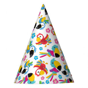 Farbenfrohe Papageien, tropische Papageien, Vögel, Partyhütchen