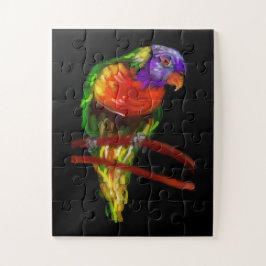 Farbenfrohe Papageienmalerei auf schwarzem Massiv Puzzle